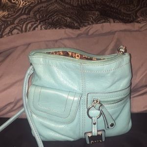 Teal blue leather bodycross purse
